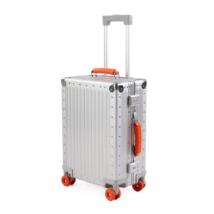 9021 Color-Block All-Aluminum Suitcase | Orange Accent Hard Shell Trolley Luggage